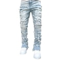 thumbnail image 1 of RYUJNDK Mens Stacked Patches Jeans Fit Ripped Jeans Destroyed Straight Denims Pants Hiphop Trouser Streetwear, 1 of 19
