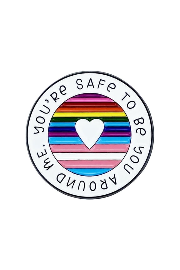 Round Rainbow Metal Brooch Inspirational Quote Lapel Pin Accessory for Jackets Fashion Jewelry Party Wear Accessories
