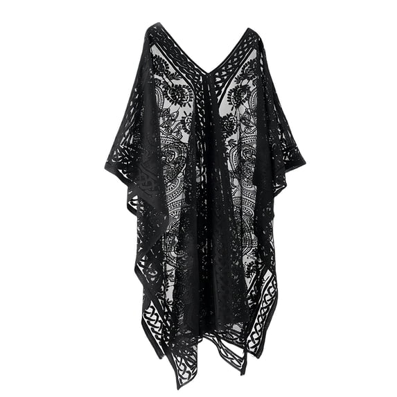 RYUJNDK See Through Sheer Lace Swimsuit Coverup for Women Casual Loose Bathing Suit Coverup Ladies Lace Sheer Beach Coverup