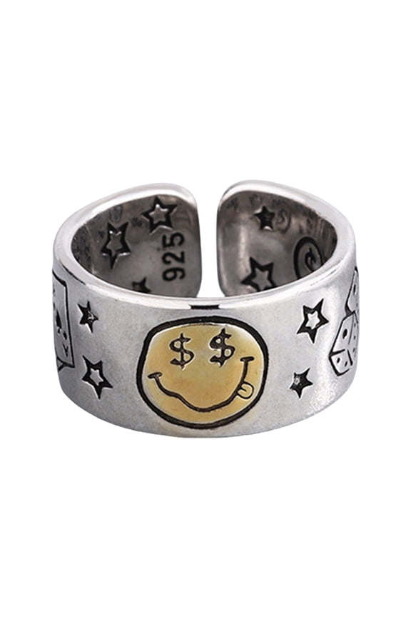 Smiles Face Star Dices Opening Rings Adjustable Size Stylish Jewelry for Trendy and Stylish Outfits