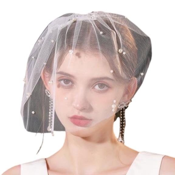 RYUJNDK Studded Veil Head Covering Mantilla Head Covering Wedding Hair Accessories White Wedding Veil Headscarf White Veil
