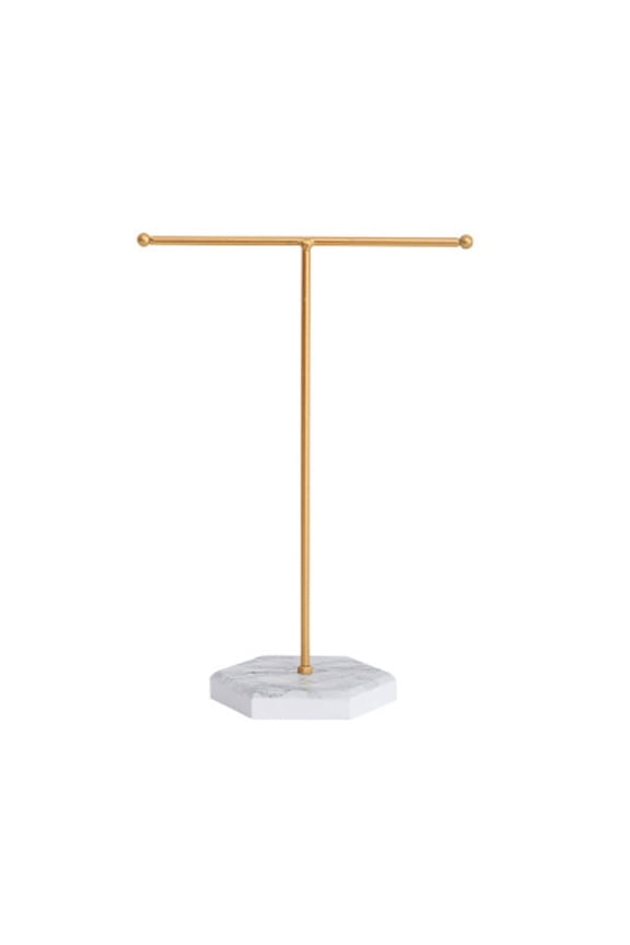 T-Shaped Jewelry Stand Display Marble Metal Tabletop Rack For Hanging Necklace Holder Pendants Earrings Bracelets Rings