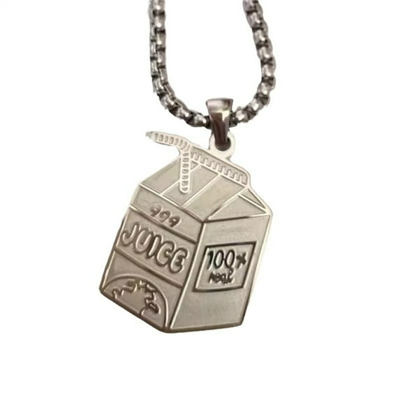 RYUJNDK Unique Stainless Steel Hip Hop Pendant Necklace Juices Box Charm Sweater Chain Handmade Jewelry for Men and Women