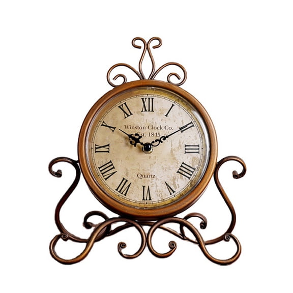RYUJNDK Vintage Retro Iron Ornament Battery Operated Table Clock Home Bedroom Living Room Office Decor