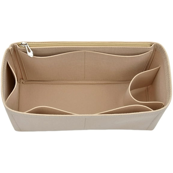 RYUJNDK Women Shoulder Bag Insert Organizers with Metal Zippered and Multiple Pockets Felt Handbag Inner Pocket Purse Organiser