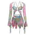 thumbnail image 1 of RYUJNDK Womens 3 Piece Tie Dye Outfits Set with Long Sleeve Shrug Crop Top Beach Skirt Matching Suit, 1 of 19