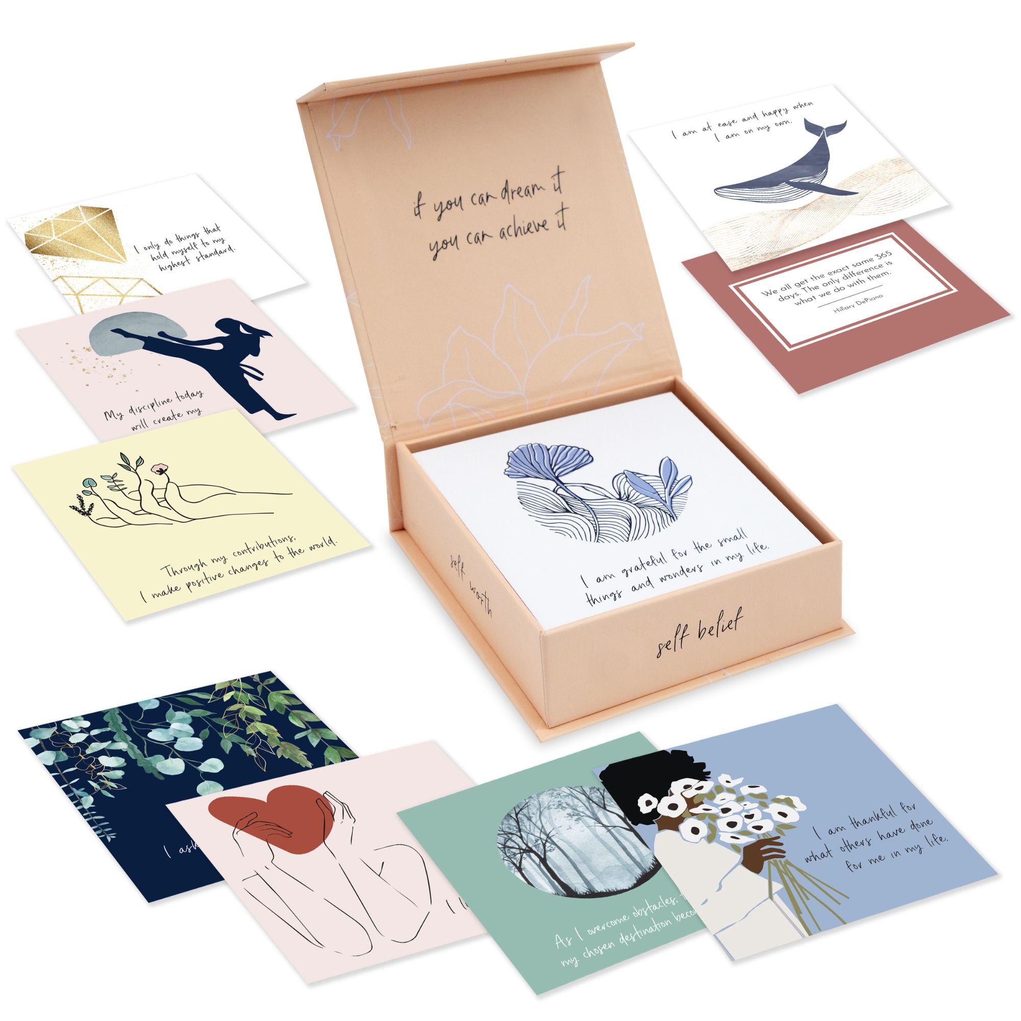 Inspirational Positive Affirmation Cards Set with Gift Box