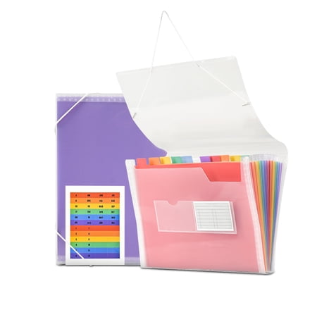 RYWESNIY 2 Pack Accordion File Organizer, 13-Pocket Expanding File Folder with Secure Closure and Customizable Labels,purple