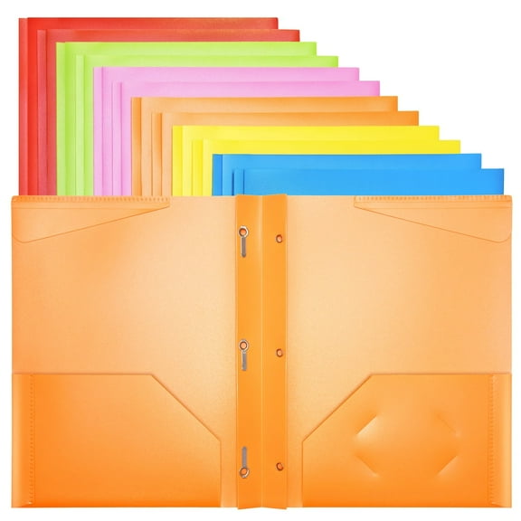 RYWESNIY Heavy Duty Plastic Folders with Pockets and Prongs,Plastic School Supplies Folders,Assorted Colors, Letter Size, 12 Pack