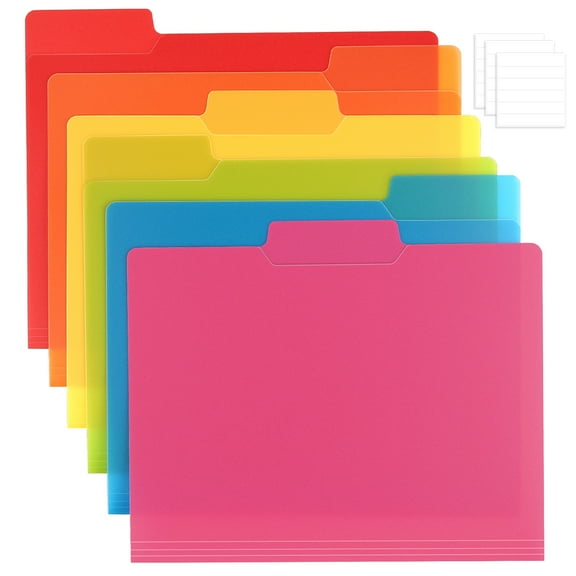 RYWESNIY Plastic Colored File Folders,1/3 Cut Tab,Heavy Duty File Folders with Labels,Letter Size,18 Pack