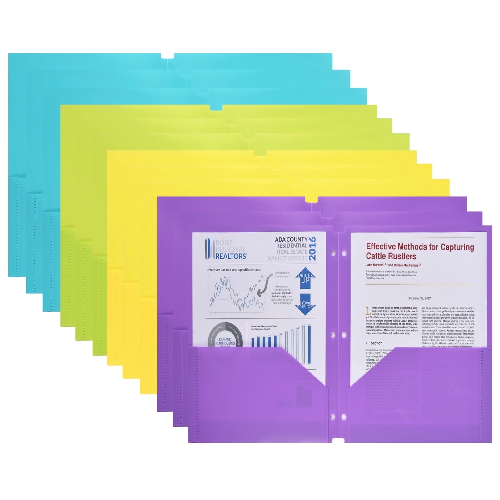RYWESNIY Plastic Folders with Pockets, 3 Hole Punch School Folders for ...