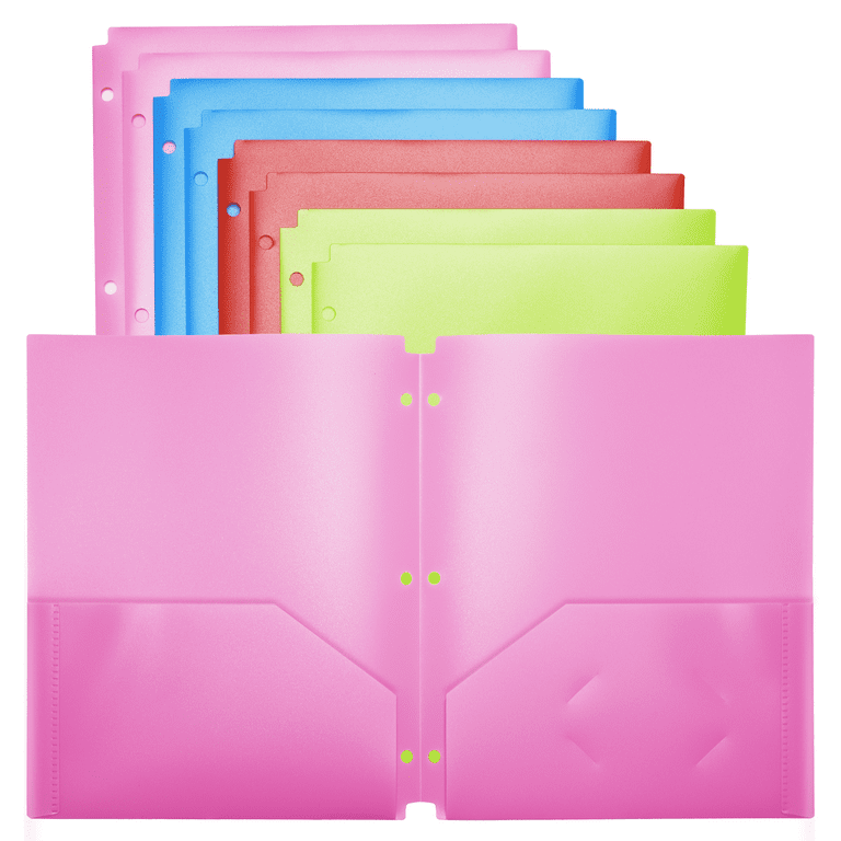 RYWESNIY Plastic Folders with Pockets, 3 Hole Punch School Folders for 3  Ring Binder, Letter Size, Assorted Colors, 8 Pack