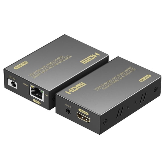 RYXN HDMI Extender over cat5e/6, up to 1080P - 196ft (60m), Adopt Single Power POC Technology