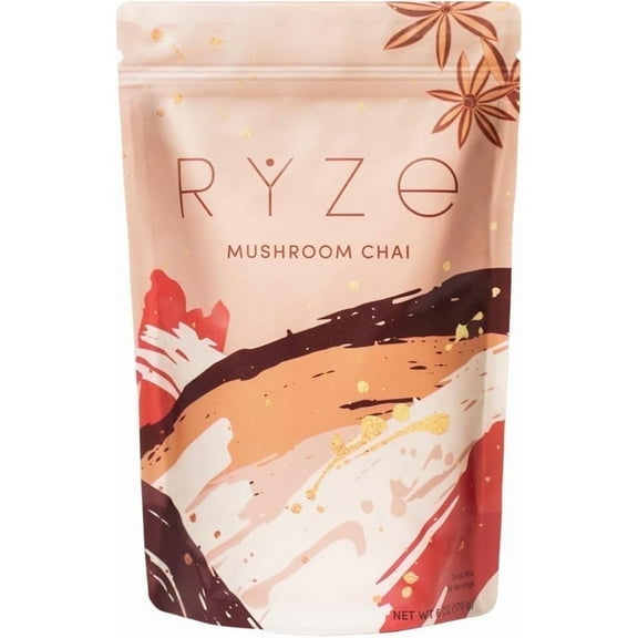 RYZE Mushroom Chai with 6 Organic Adaptogenic Mushrooms for Better Energy, Focus, Digestion, Immunity with Turkey Tail, Lion's Mane, Reishi 20 Serving