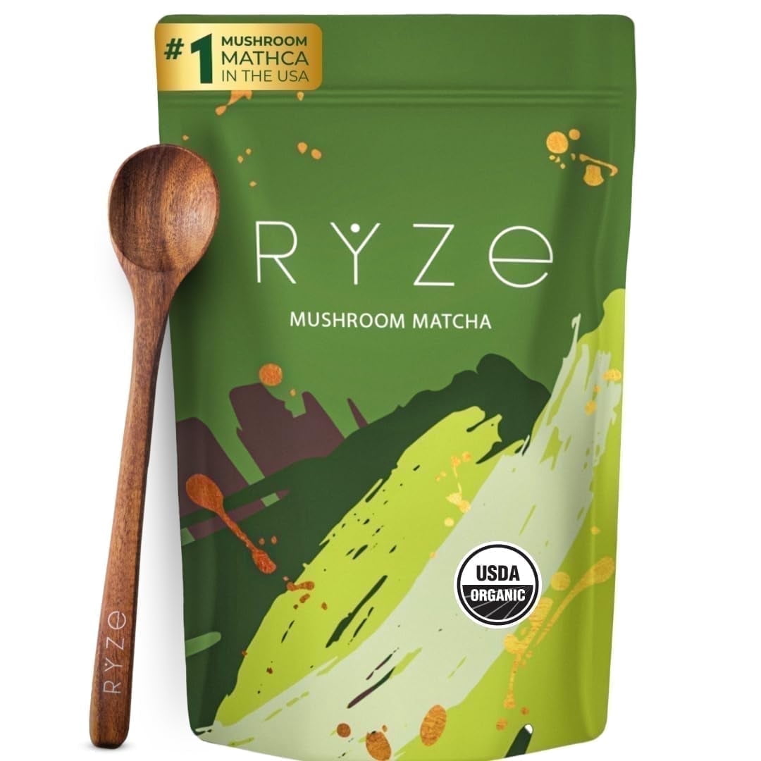 ryze glp 1 RYZE Mushroom Matcha USDA Organic with 6 Adaptogenic Mushrooms for Energy, Focus, Digestion, Immunity with Turkey Tail, Lions Mane, Reishi, 30 Serving