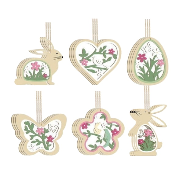 RZDLIZJ 18 Pcs Wooden Easter Craft for Adults Egg Ornament to Paint,6 Styles DIY Blank Unfinished Egg Shape Cutout for Craft with Hallow Bunny Tulip Heart Hanging Decor for Home Tree Party Activity