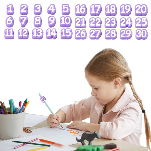 RZDLIZJ 30Pcs Number Printed Silicone Pencil Caps,Soft Protective Pencil Tip Covers,Anti-Break Writing Tool Toppers for Daily Draft Drawing Stationery,0.6x0.4 Inch