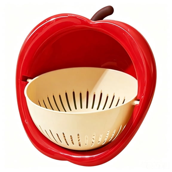 RZDLIZJ Apple Shaped Double Layer Colander,2-in-1 Rotatable Drain Basket,Food-grade PP Fruit Vegetable Washing Strainer for Kitchen,Rinsing,Draining & Food Storage,7.87 Inch