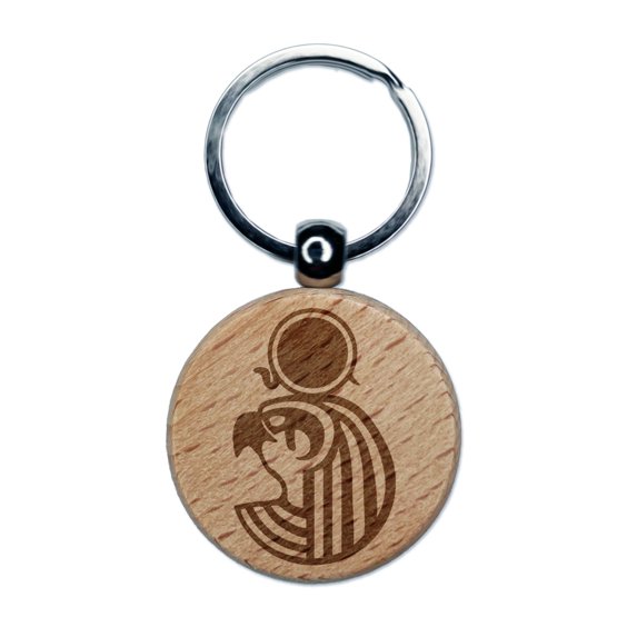 Ra Head Egyptian God of the Sun Round Keychain Charm Tag - Engraved Wood