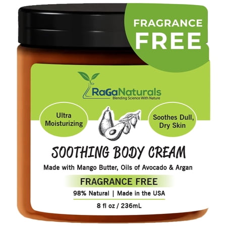 RaGaNaturals Fragrance Free Body Cream - Unscented Vegan Moisturizer for Dry Skin & Eczema, 8 fl oz