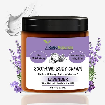 RaGaNaturals Lavender Hand & Body Cream - Moisturizing, Calming, Chemical Free - With Natural Shea Butter, Argan & Avocado Oil, Vitamin E & B5 - For Dry to Very Dry, Sensitive Skin & Eczema - 8 Fl Oz