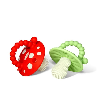 RaZbaby Chompy Teether Toy (2-Pack), BPA-Free Silicone, Soothes Sore Gums - For Baby 3m+ Red/Green