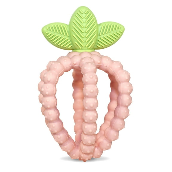 RaZbaby RaZberry Bites Silicone Teething Toy 6m+ | Textured for Gum Relief | BPA-Free | Easy to Hold | Pink