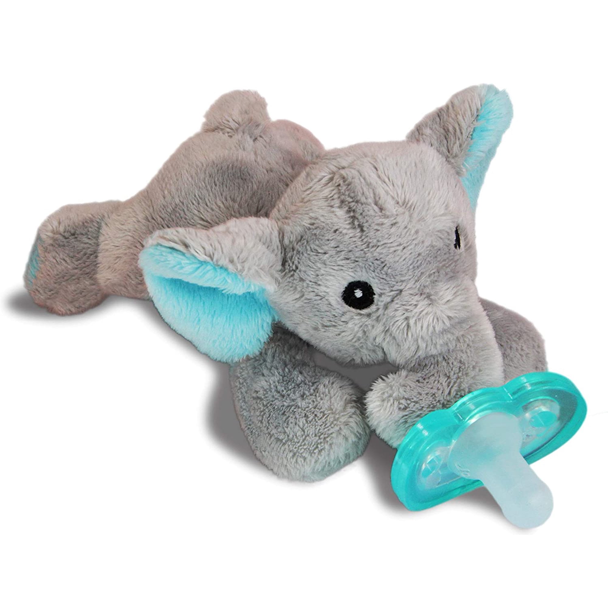 RaZbaby RaZbuddy Paci Holder - Detachable JollyPop Pacifier 0m+ - Elephant - Bpa Free - Pacifier Made in USA