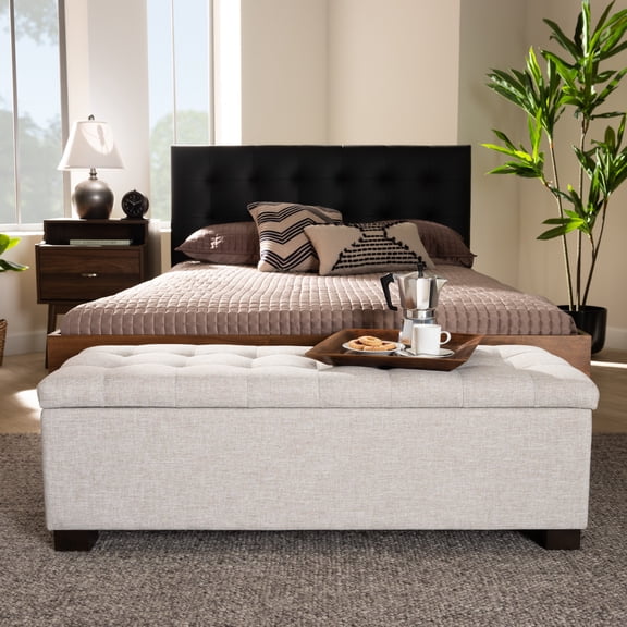 Raakel Beige Fabric Upholstered Storage Bench by River Street Designs