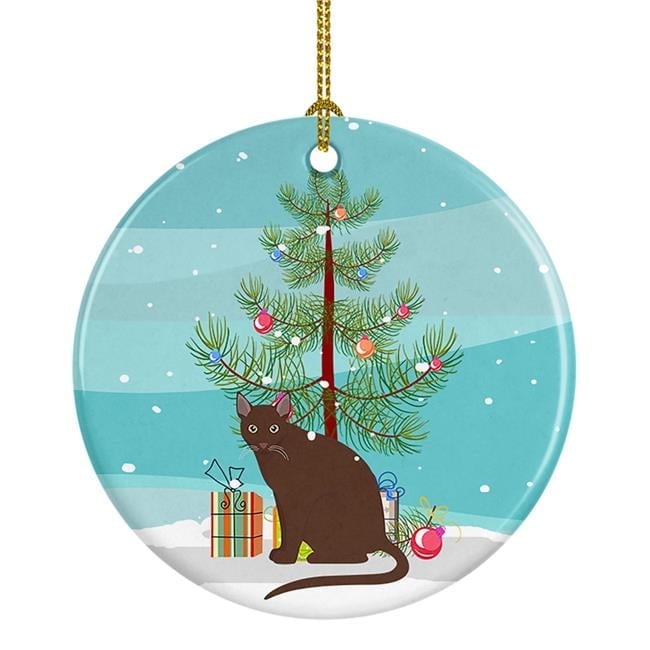 Raas Cat Merry Christmas Ceramic Ornament 2.8 in x 2.8 in