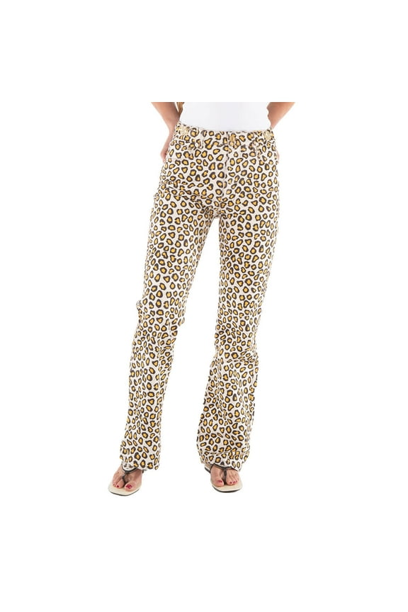 Rabanne Leopard Natural Movida Printed Flared Jeans, Brand Size 36 (US Size 4)