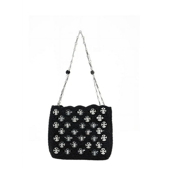 Paco Rabanne Sparkle Raffia Shoulder Bag, Black