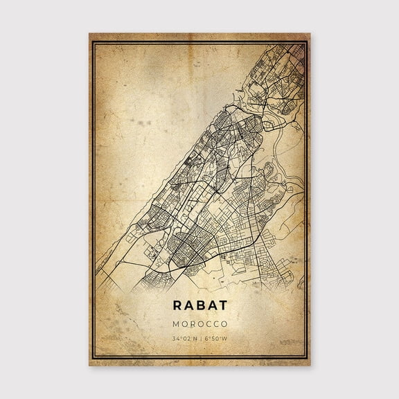 Rabat Morocco Map Print: Modern Vintage Wall Artfor Living Room Bedroom Office Farmhouse Neutral Home Artwork Ready to Hang 8x12 inch