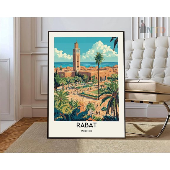 Rabat Morocco Poster, Capital City Map And Coastal Travel Wall Art