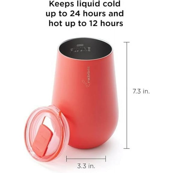 Rabbit 12 Fl. Oz. Stainless Steel Tumblers, (Set of 4) - Insulated Travel Mugs with Spill-Free Lid, Double-Wall Vacuum-Sealed Tumblers for Hot and Cold Beverages, Eco-Friendly Reusable Drinkware