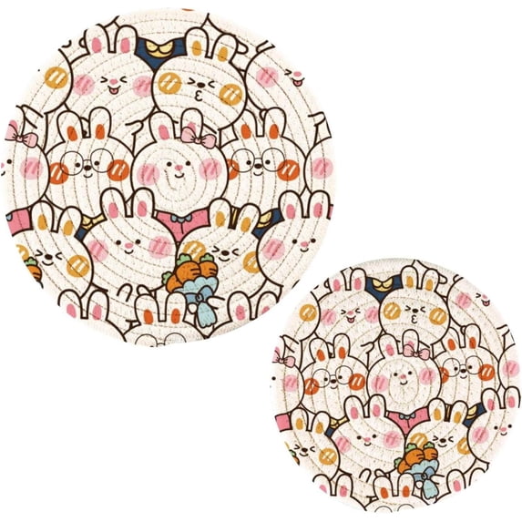 Rabbit 2 Pack Pot Holders Trivets, Heat Resistant Hot Pads for Kitchen Table Decoration Trivets for Hot Dishes/Pot/Bowl/Teapot/Kitchen Hot Pads Trivets, 7" + 9.45"