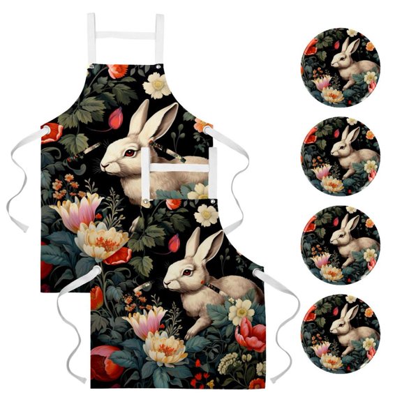 Rabbit 2 Pack Waterproof Button Pin with Pockets and Badge Set Server Waitress Apron