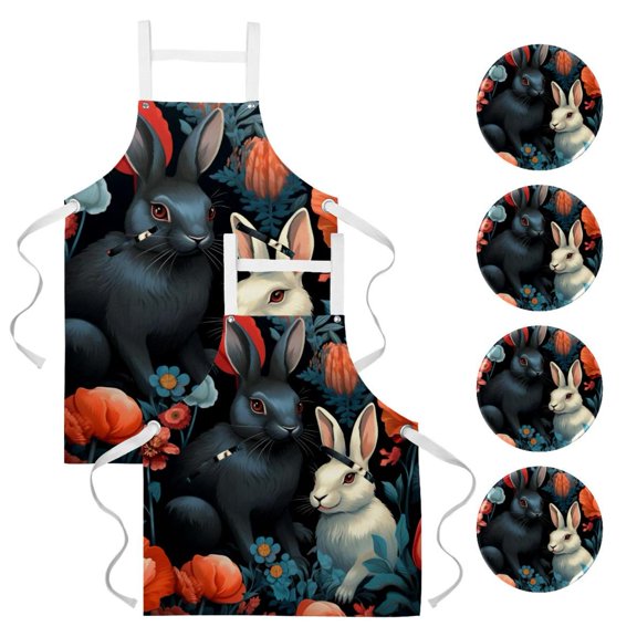 Rabbit 2 Pack Waterproof Button Pin with Pockets and Badge Set Server Waitress Apron
