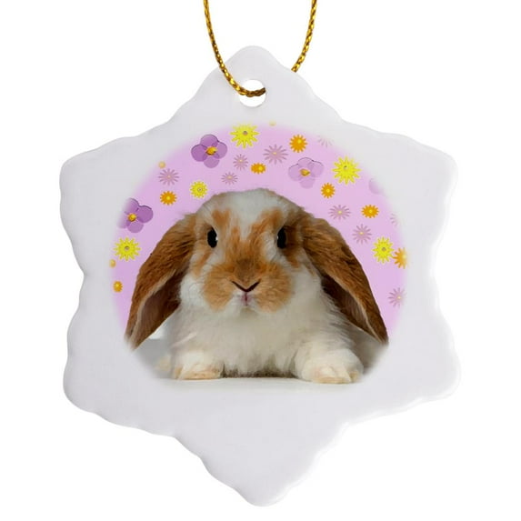3drose, Rabbit, 3 inch Snowflake Porcelain Ornament
