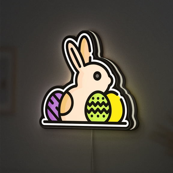 Rabbit 3D Novelty Light Box, Easter Bunny Lamp, Holiday Basket LED Light, Festive Egg Hunt Decor (Height 16 inch, 40cm)