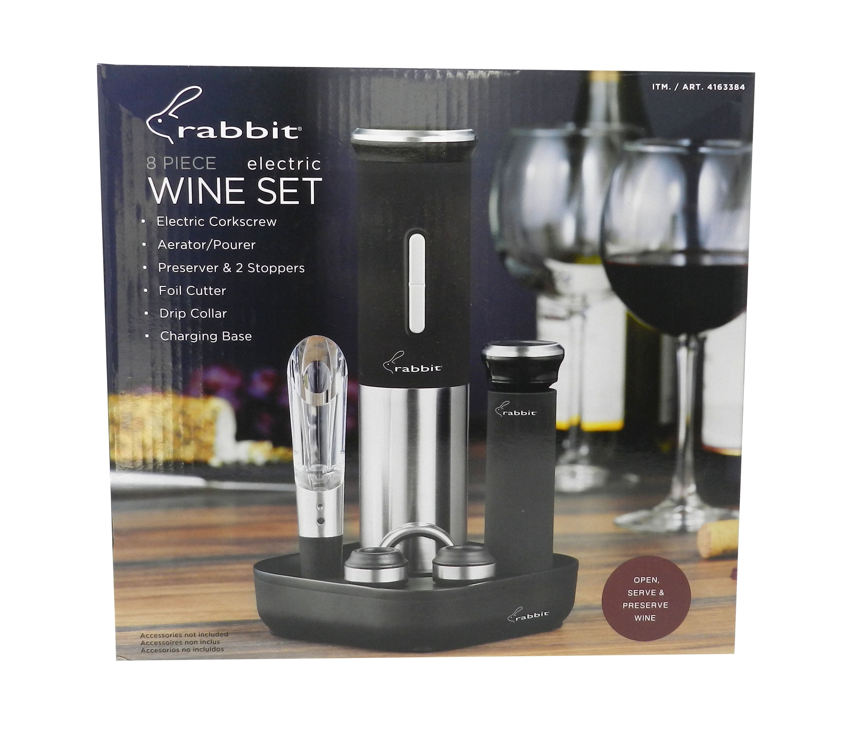 Rabbit Electric Wine Set - Corkscrew Bottle Opener- Black/ Silver
