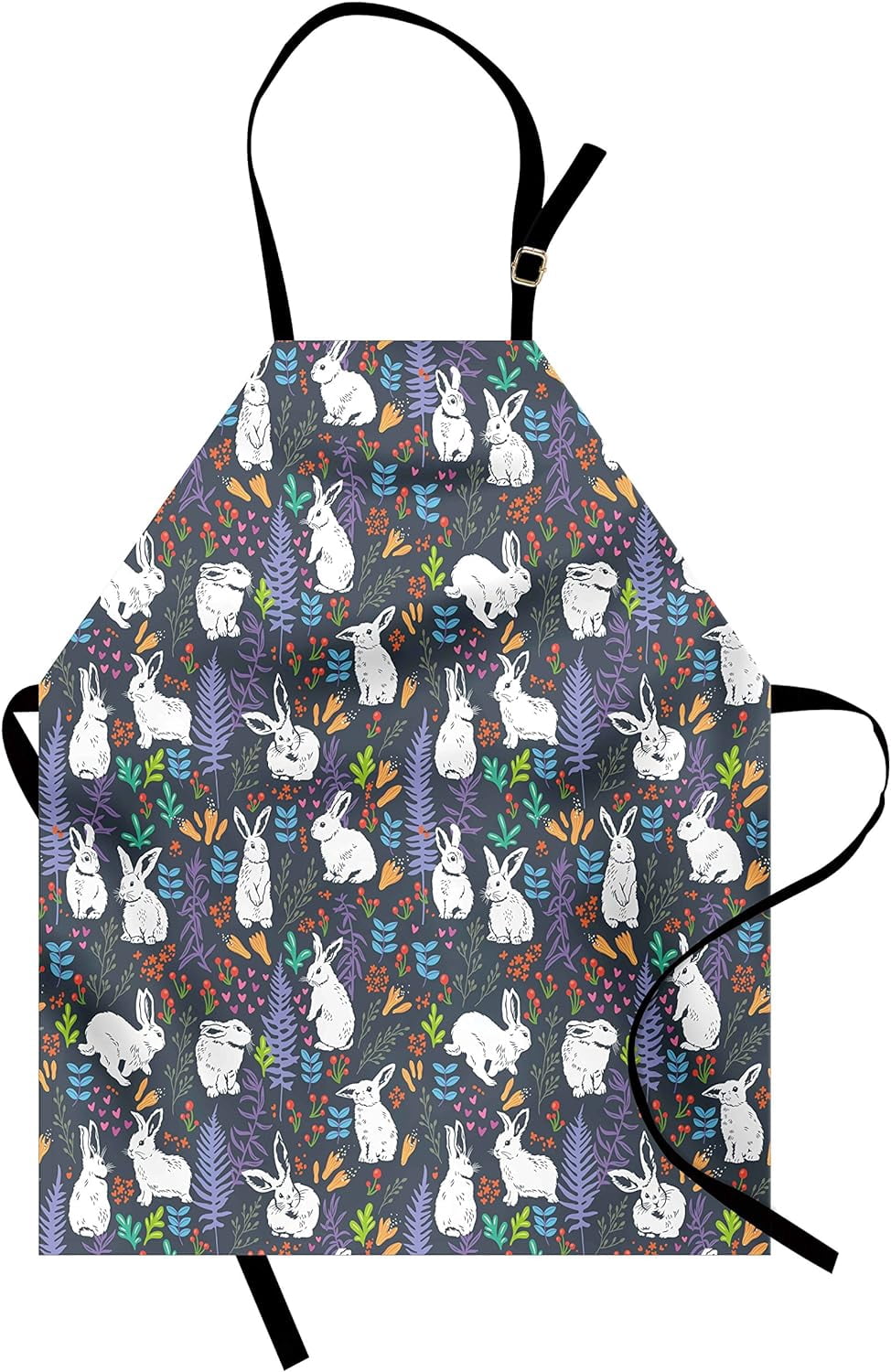Rabbit Apron, White Bunnies Among Leaves Branches Flowers And Carrots ...
