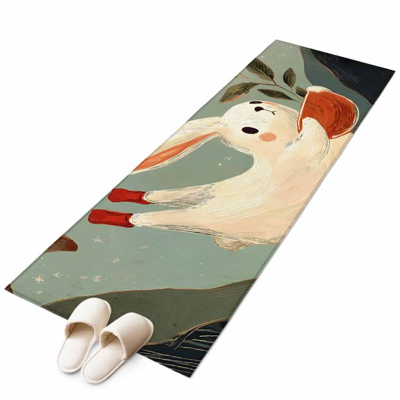 Rabbit Area Rugs Collection 2'x6', Oriental Night Sky Full Moon Mountains Leaves Non Slip Indoor Rectangle Throw Runner Rug Floor Mat Carpet for Living Room Dining Table Bedroom Nursery