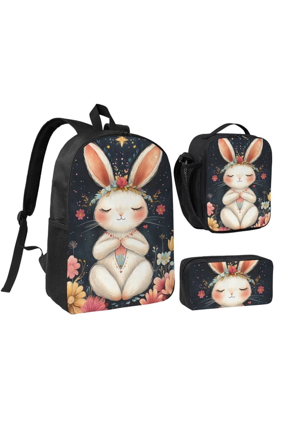 Rabbit Backpack 17 Inch Set with Lunch Bag and CaseDurableTravel Bag Combo for Work Commuting Daily Use