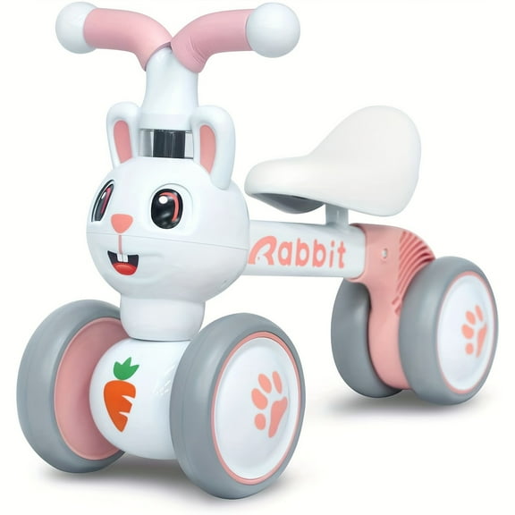 Rabbit Balance Bike for Toddlers 1-3 - Pink & White No-Pedal Bike with EVA Tires | Safe First Ride Toy | Perfect Birthday/Christmas Gift