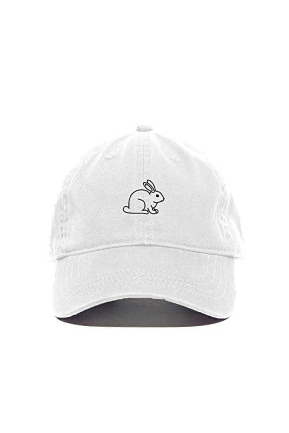 Rabbit Baseball Cap Embroidered Cotton Adjustable Dad Hat White