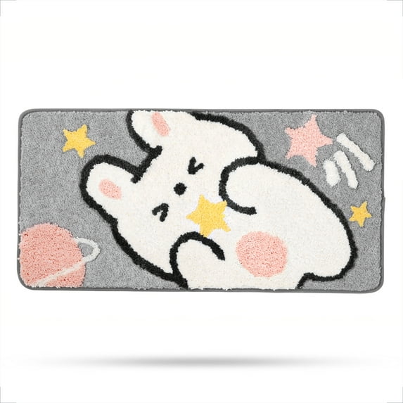 Rabbit Bath Mat Bathroom Rug, Plush Microfiber Shower Rug Non-Slip Water Absorbent Bath Rug, Funny Animal Floor Mats for Kids Room, Bedroom, Kitchen (Rabbit, 15.7 x 31.4)