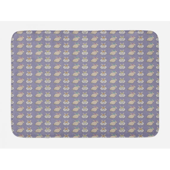 Rabbit Bath Mat, Illustration of Repetitive Bunnies of Colorful Floral Head Accessories, Plush Bathroom Decor Mat with Non Slip Backing, 29.5" X 17.5", Mauve and Multicolor, by Ambesonne