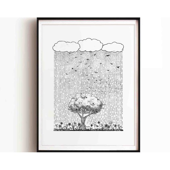 Rain Down Righteousness, Isaiah 45:8 Bible Sketch, Christian Modern Wall Art Floral Bloom Bible Verse Print Gift Wall Art, Modern Wall Decor, 12x18 UNFRAMED