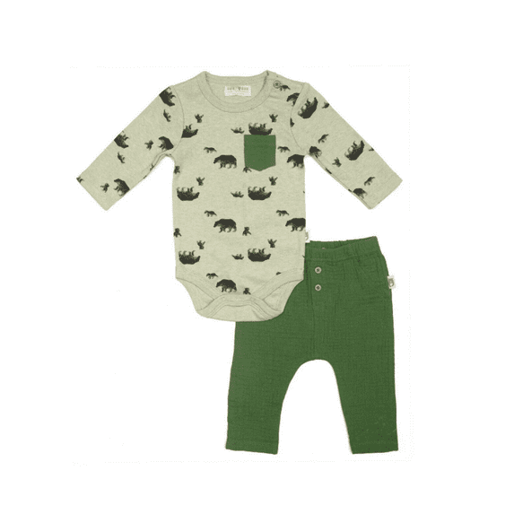 Rabbit+Bear 100% Organic Cotton Baby Boys 2 piece Long Sleeve Body, 0-3 Months